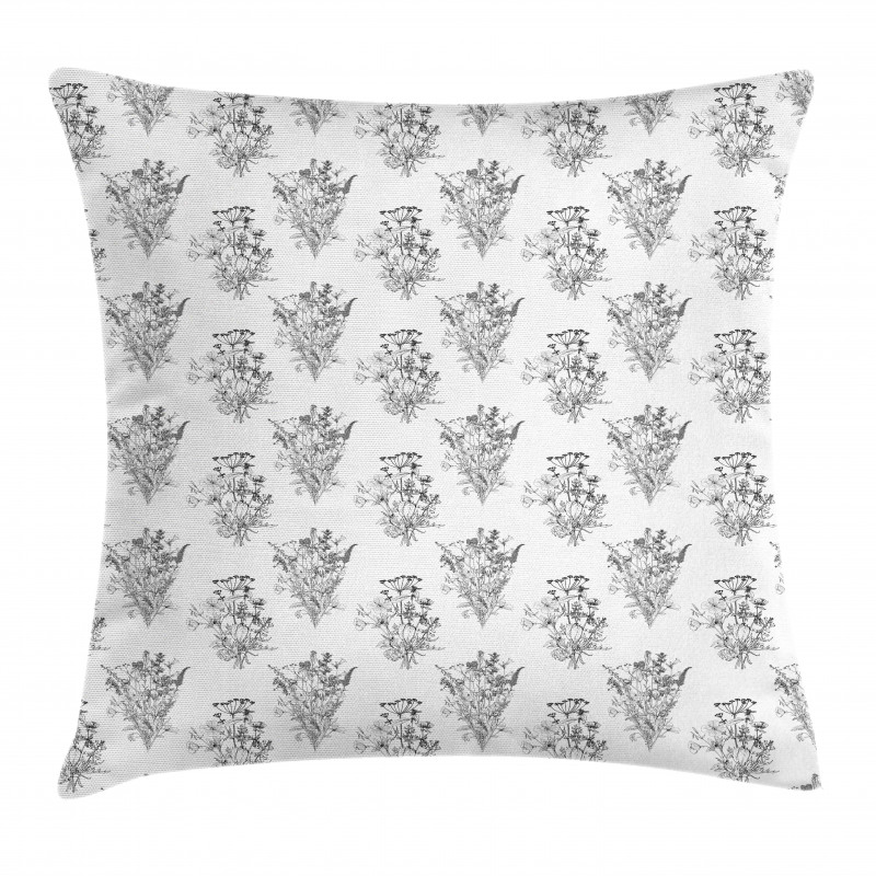 Outline Wild Flowers Plants Pillow Cover