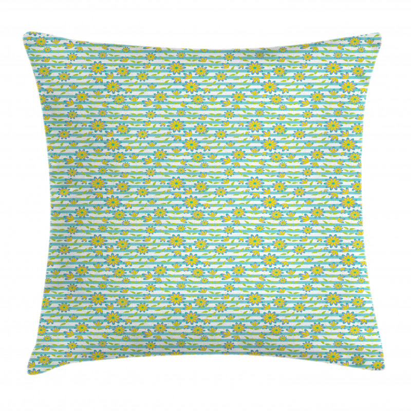 Summer Flowers Stripes Pillow Cover