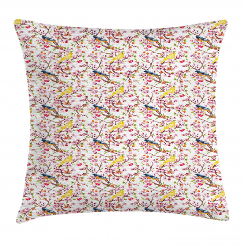 Sakura Branches and Birds Pillow Cover