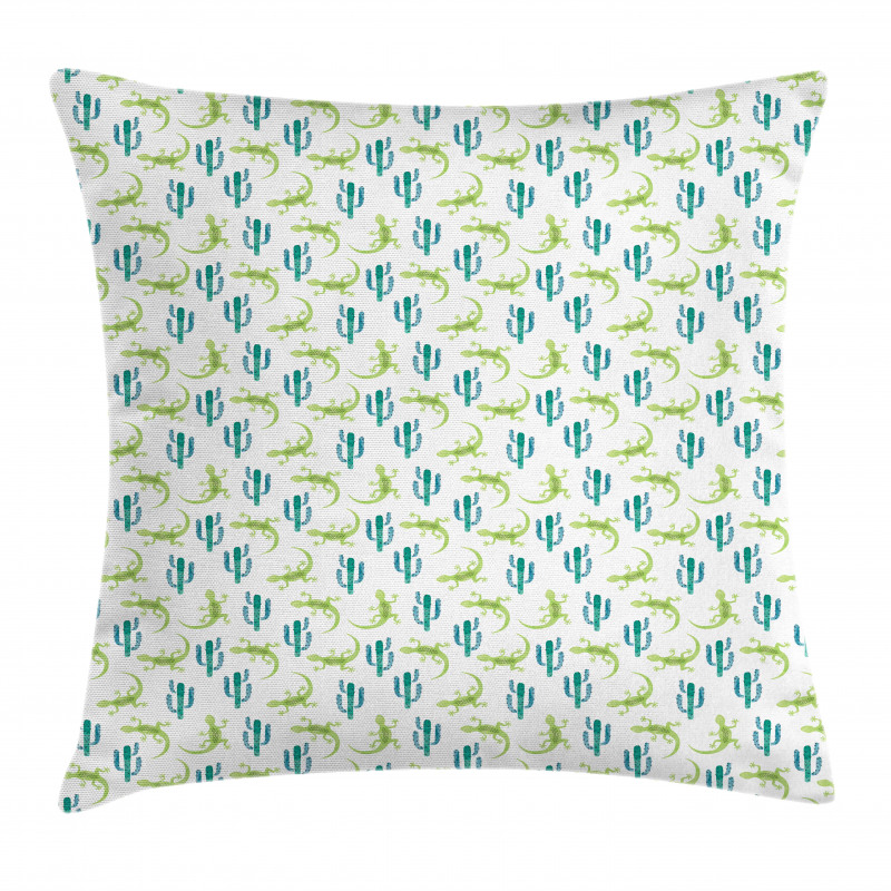 Watercolor Lizards and Cacti Pillow Cover