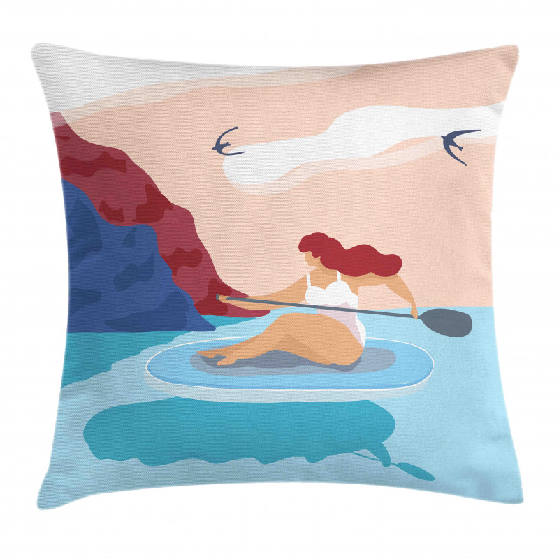 Girl on Surfboard Seascape Pillow Cover