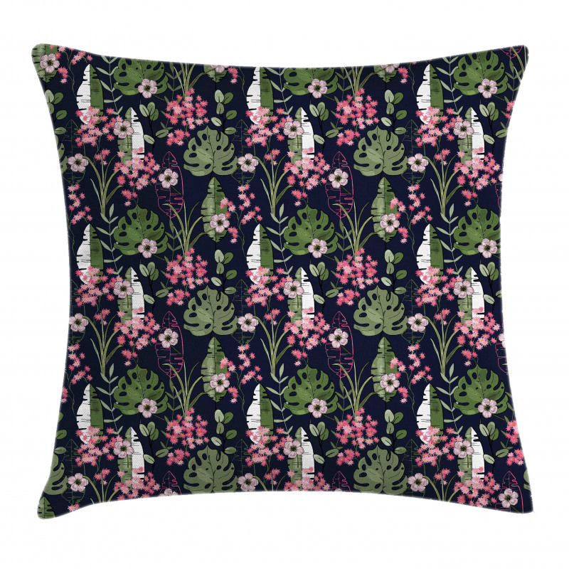 Palm Leaves Flowers Pillow Cover