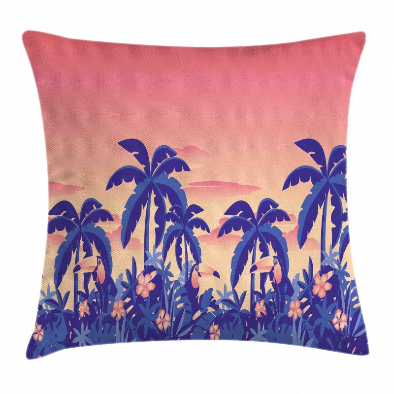 Palm Tree Toucan Sunset Art Pillow Cover