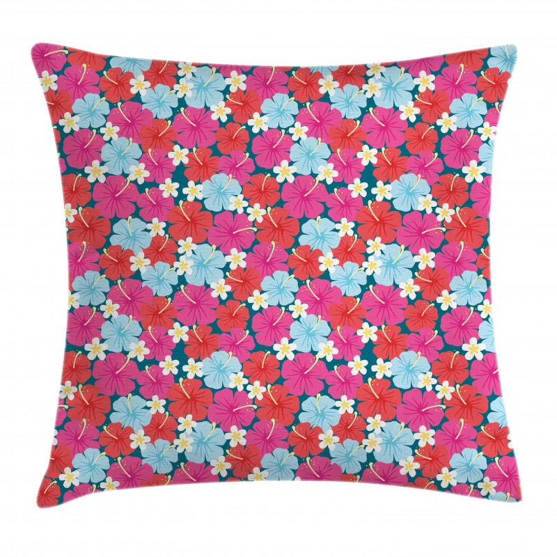 Vivid Tones Hibiscus Flowers Pillow Cover