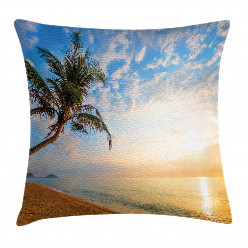 Exotic Sandy Beach Palm Tree Pillow Cover