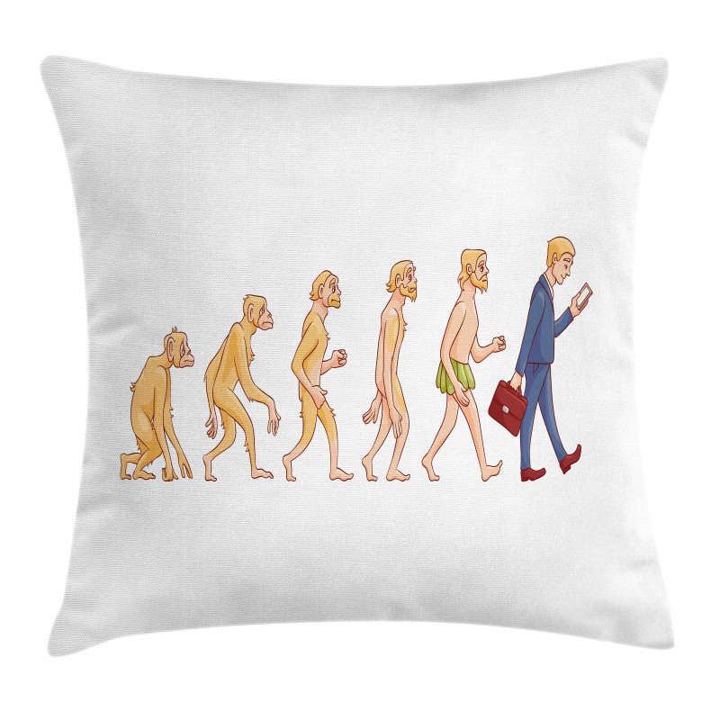 Ape to Man Cartoon Design Pillow Cover