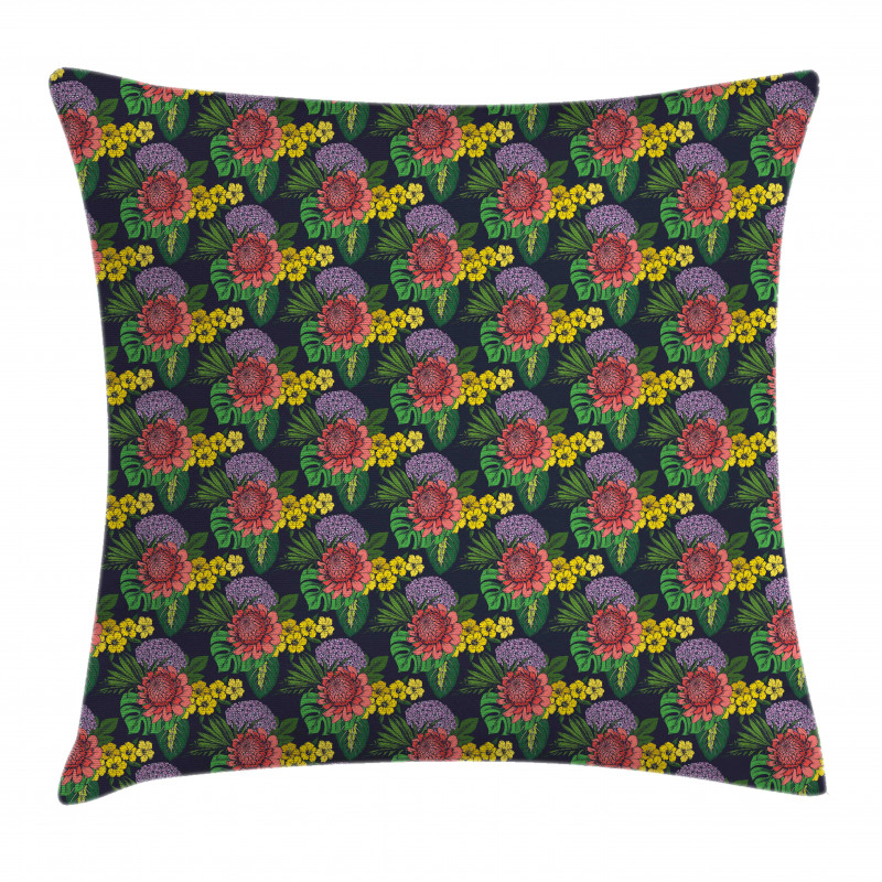 Tropical Leaf Jungle Flowers Pillow Cover