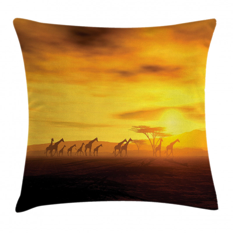Dramatic Sunset Giraffes Pillow Cover