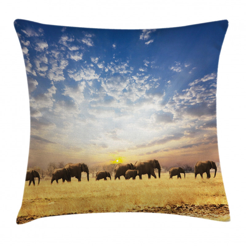 Wild Elephants Herd Pillow Cover