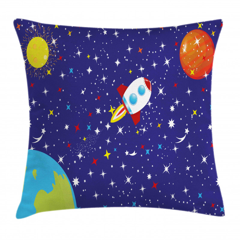 Starry Rocket Planets Pillow Cover