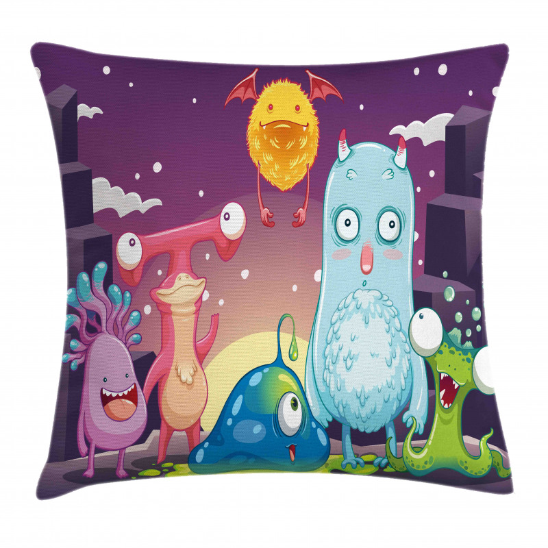 Funky and Happy Characters Pillow Cover