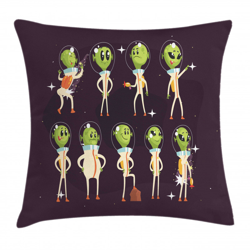 Little Green Ufo in Suits Pillow Cover