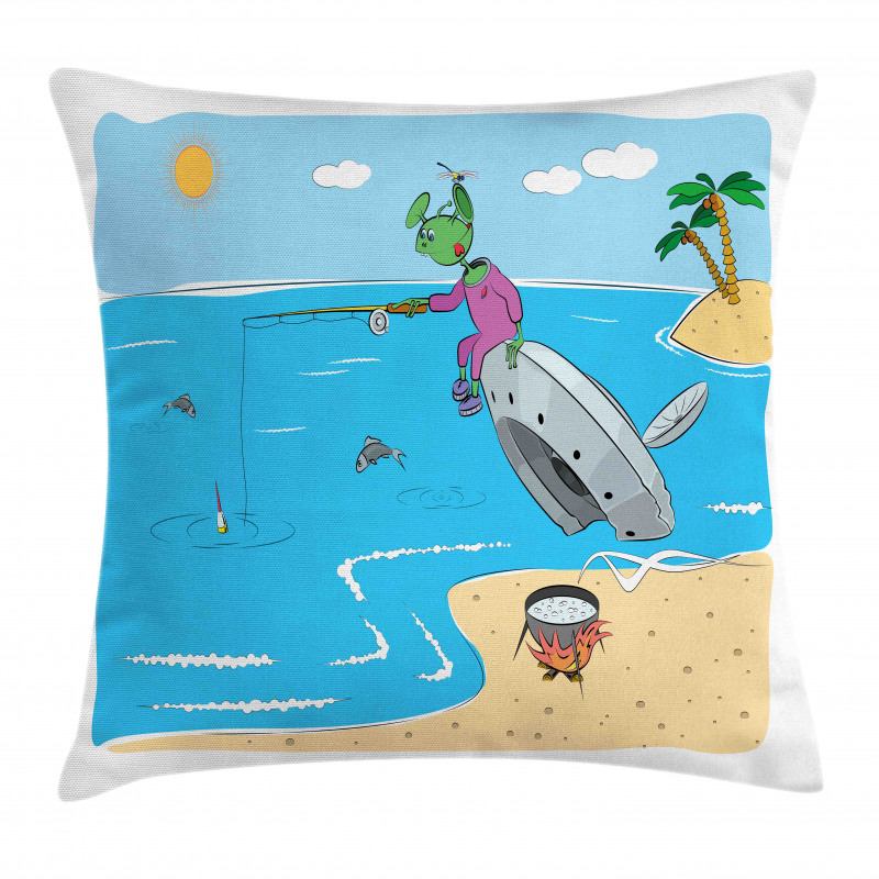 Monster Fishing in the Sea Pillow Cover