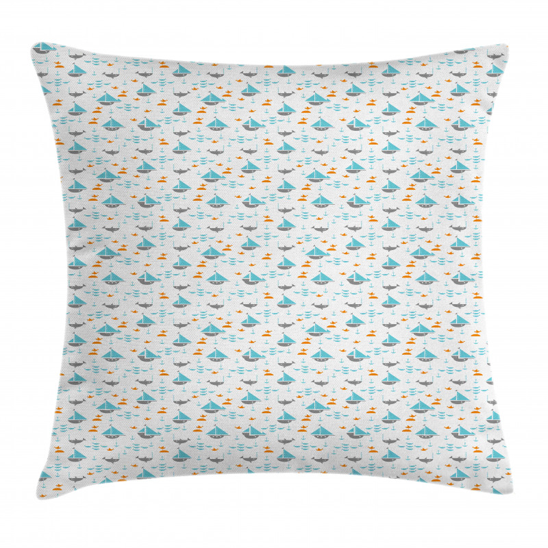 Sailboat Seagull Fishes Pillow Cover