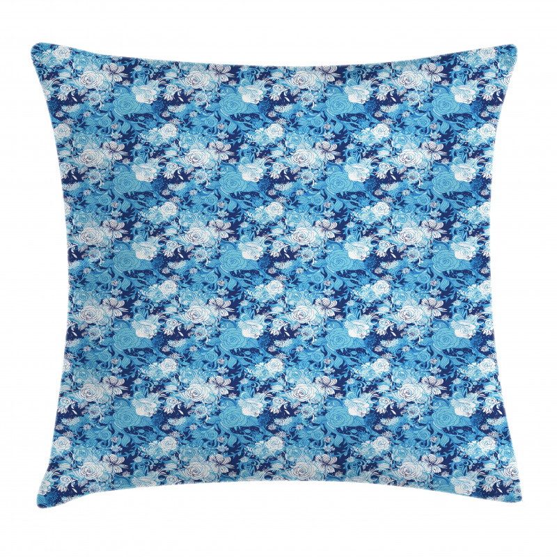 Blue Color Palette Roses Pillow Cover