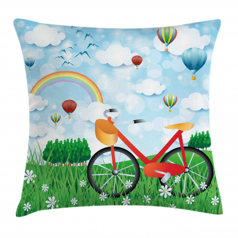 Spring Landscape with Bike Pillow Cover