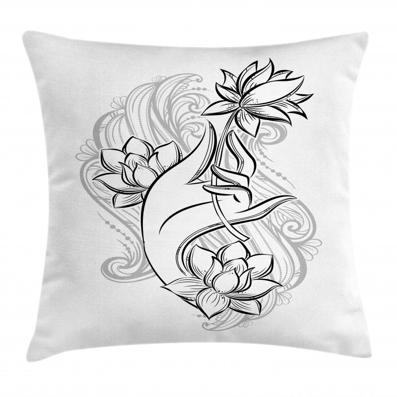 Hand Holds Lotus Pillow Cover