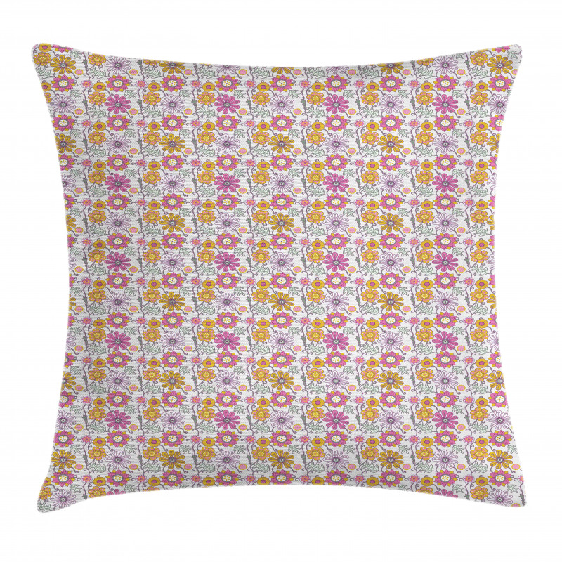 Folkloric Ornamental Flowers Pillow Cover
