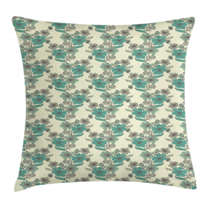 Hatched Flowers Polka Dots Pillow Cover