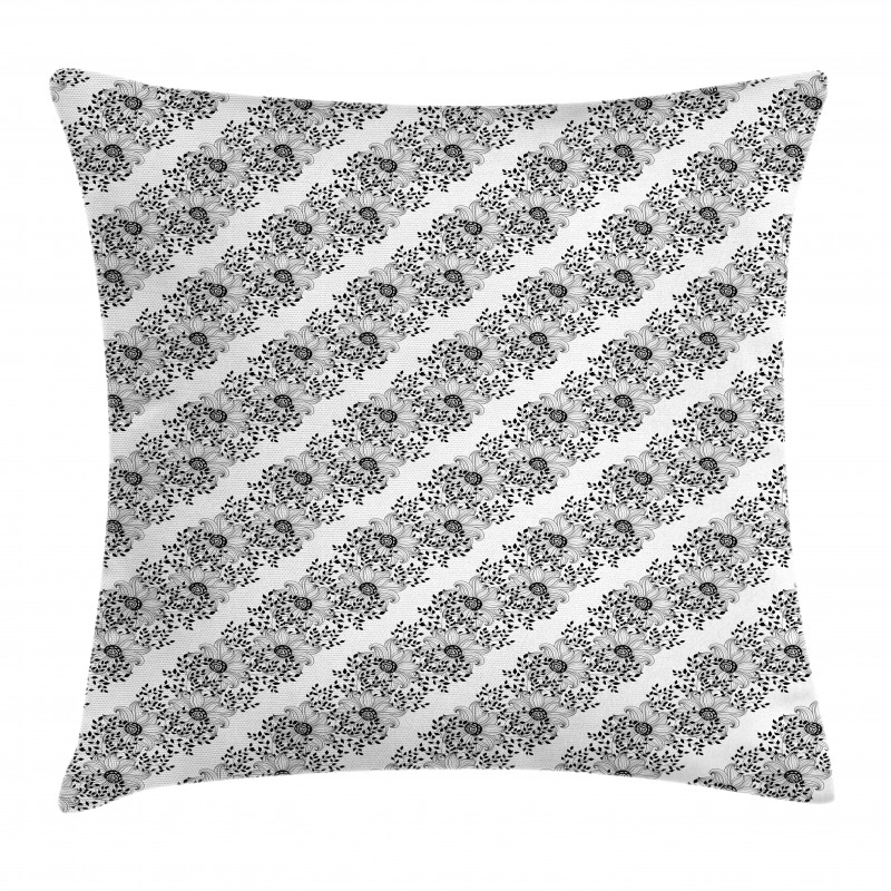 Vintage Outline Floral Motif Pillow Cover