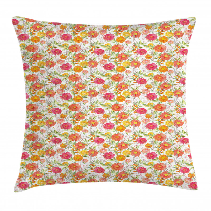 Watercolor Flowers Berries Pillow Cover