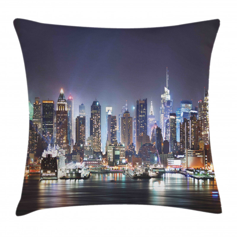 Manhattan Skyline at Night Pillow Cover