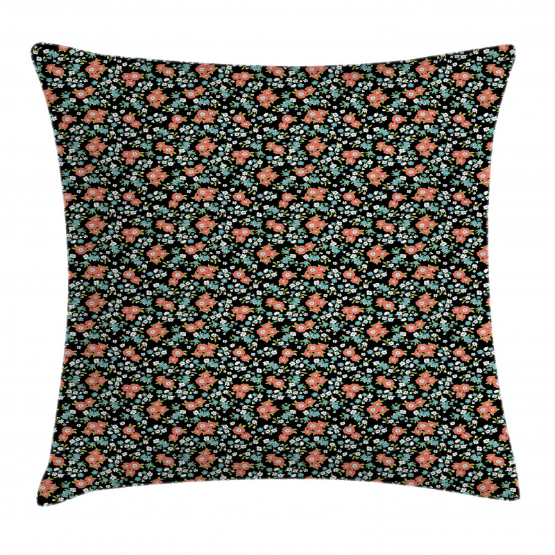 Flowers Bloom on Dark Pillow Cover