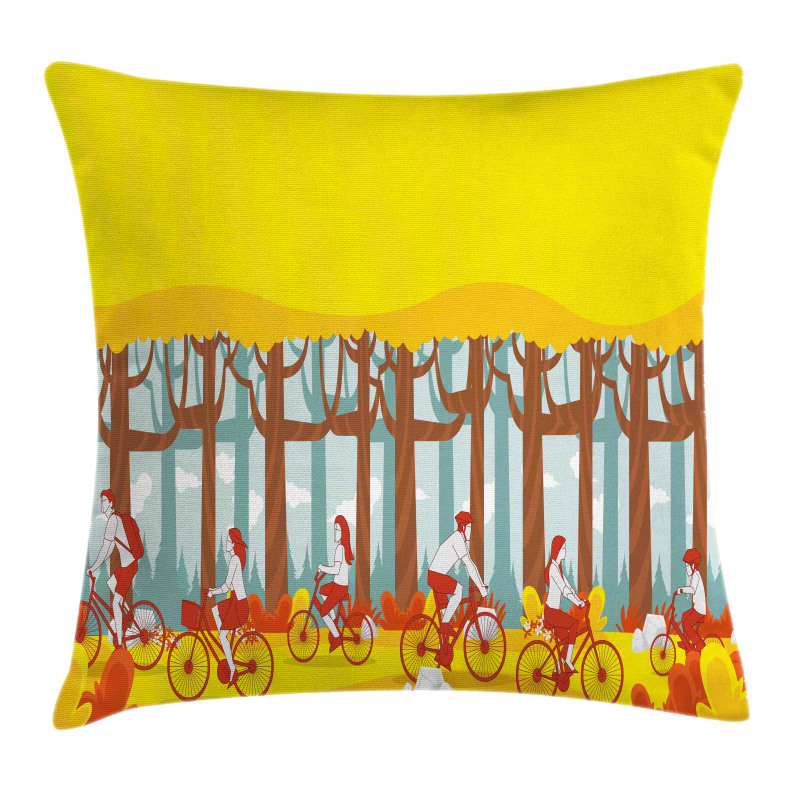 Riding Bicycles in Woodland Pillow Cover