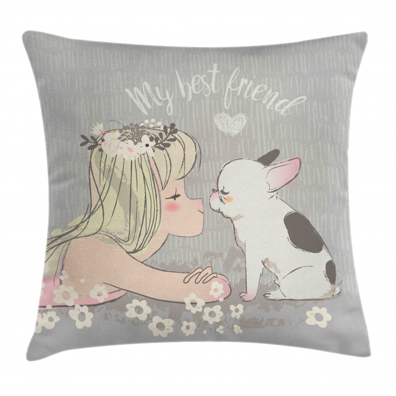 Girl Little Puppy Pillow Cover