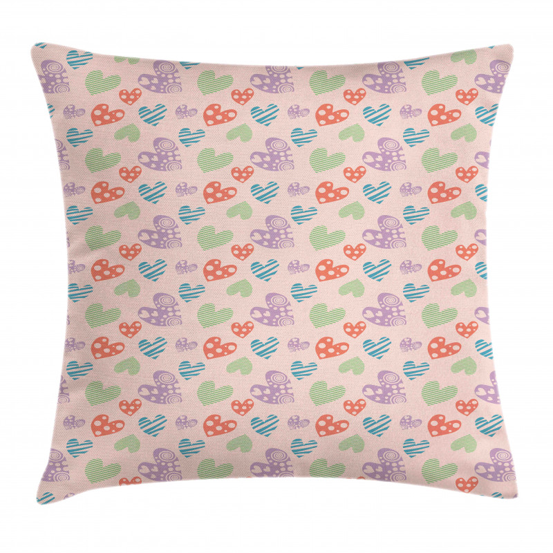 Fun Hearts in Pastel Colors Pillow Cover