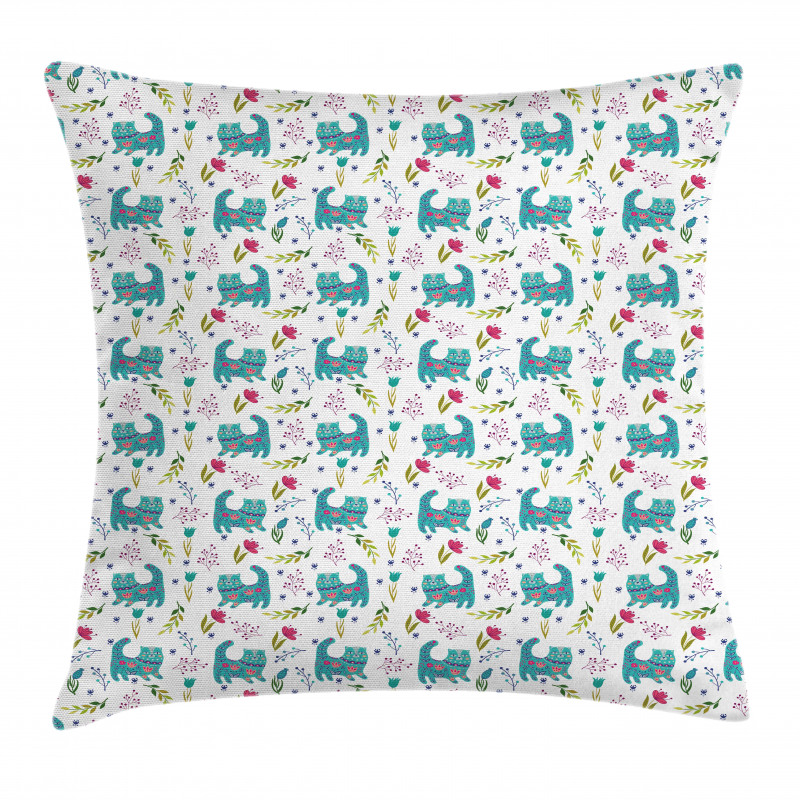 Folkloric Ornate Happy Cat Pillow Cover