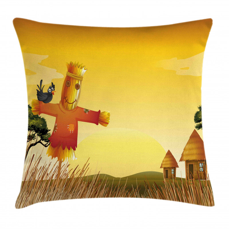 Farm Houses and Scarecrow Pillow Cover