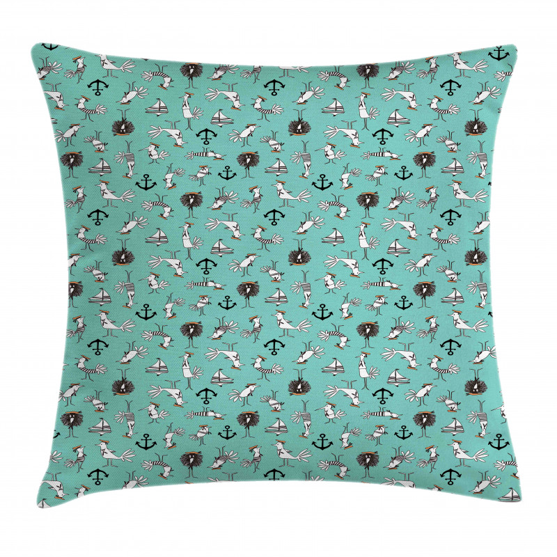 Sailor Birds Boats Anchors Pillow Cover