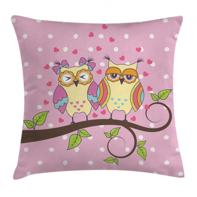 Birds in Love on Branch Pillow Cover