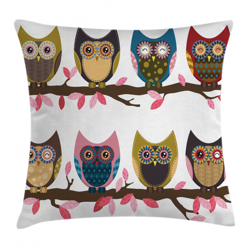 Birds Retro Art Style Pillow Cover