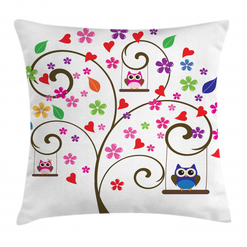 Tree Flowers Playful Birds Pillow Cover