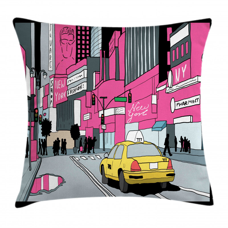 View of Manhattan and Taxi Pillow Cover