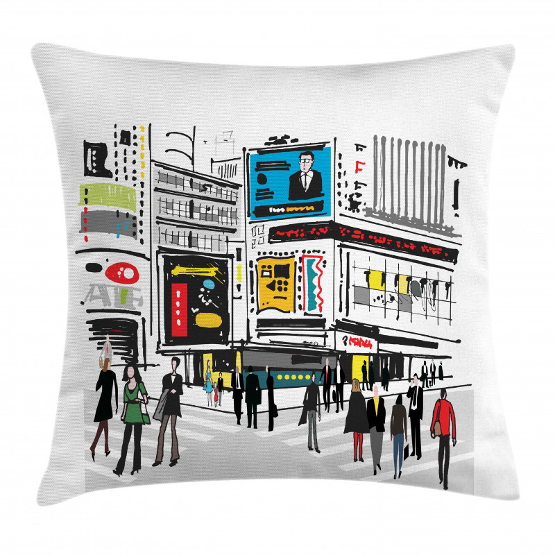 Pedestrians and Busy City Pillow Cover