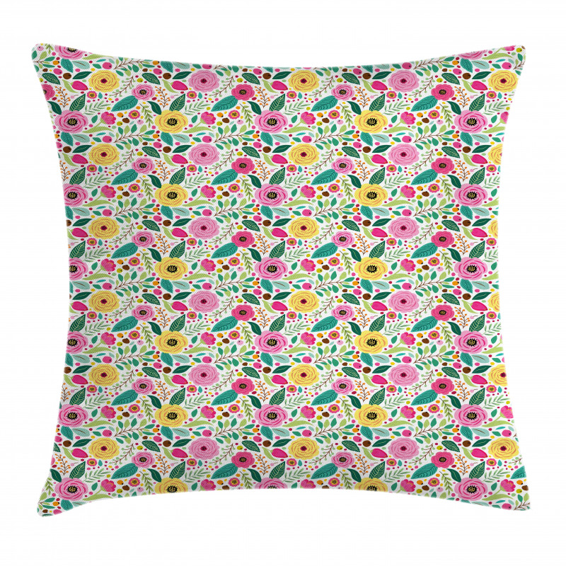 Doodle Peonies Berries Leaves Pillow Cover