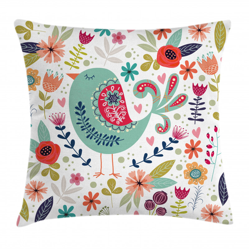 Ornate Bird and Flowers Pillow Cover