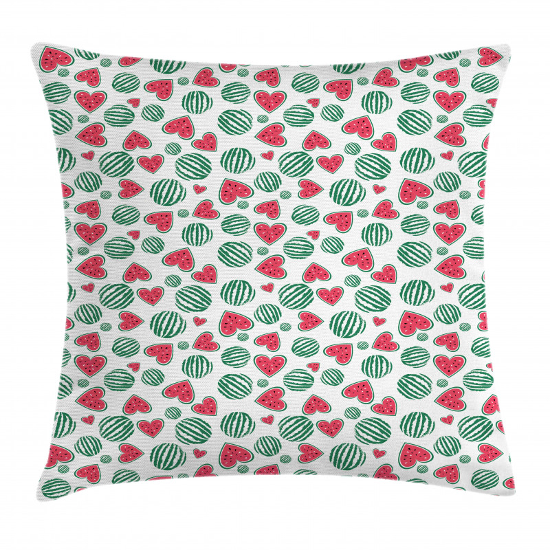 Watermelon Fruit Heart Slices Pillow Cover