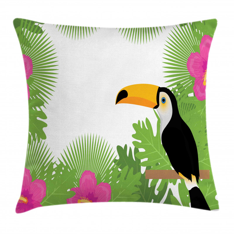 Exotic Plants and Bird Pillow Cover