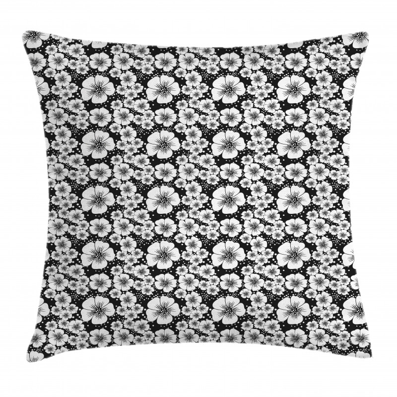 Monochrome Apple Blossoms Pillow Cover