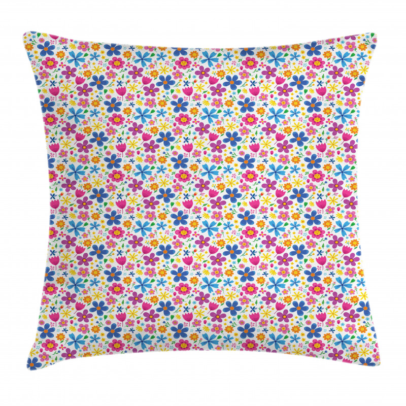 Funny Spring Cartoon Flowers Pillow Cover