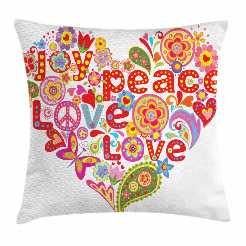 Hippie Floral Heart Sign Pillow Cover