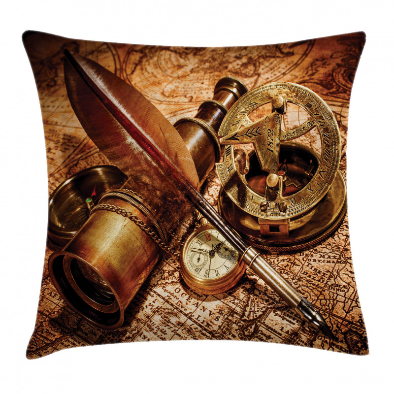 Compass Goose Quill Pen Pillow Cover