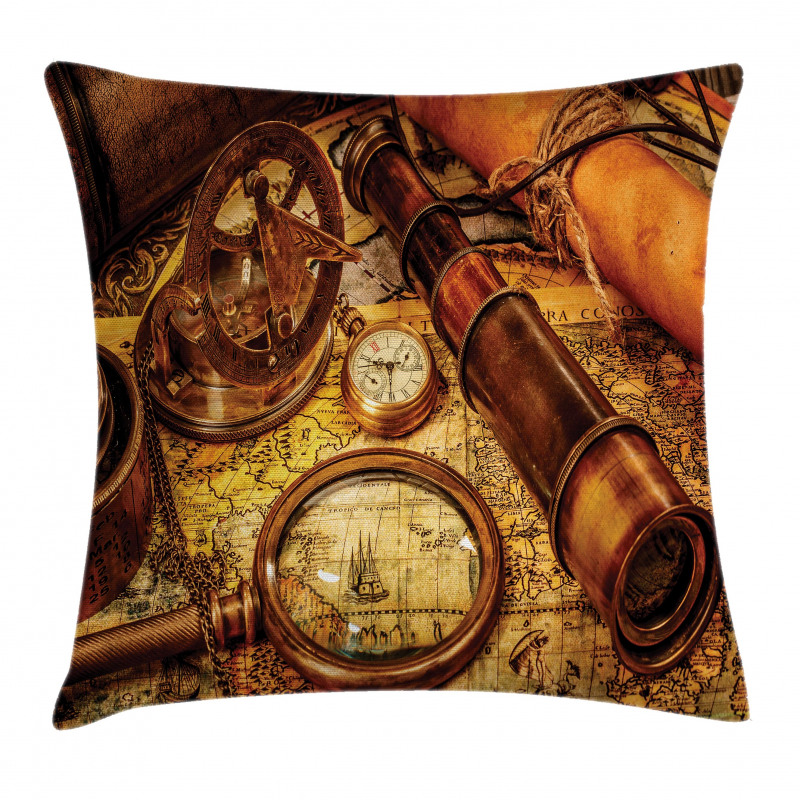 Watch on Old Map Nautical Pillow Cover