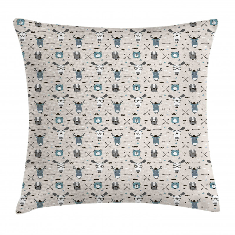 Childish Reindeer Heads Art Pillow Cover