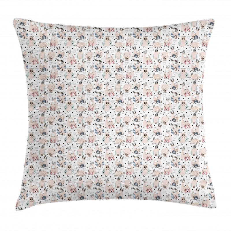 Rabbits with Flowers Pillow Cover