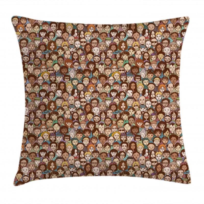 Human Faces Doodle Style Art Pillow Cover